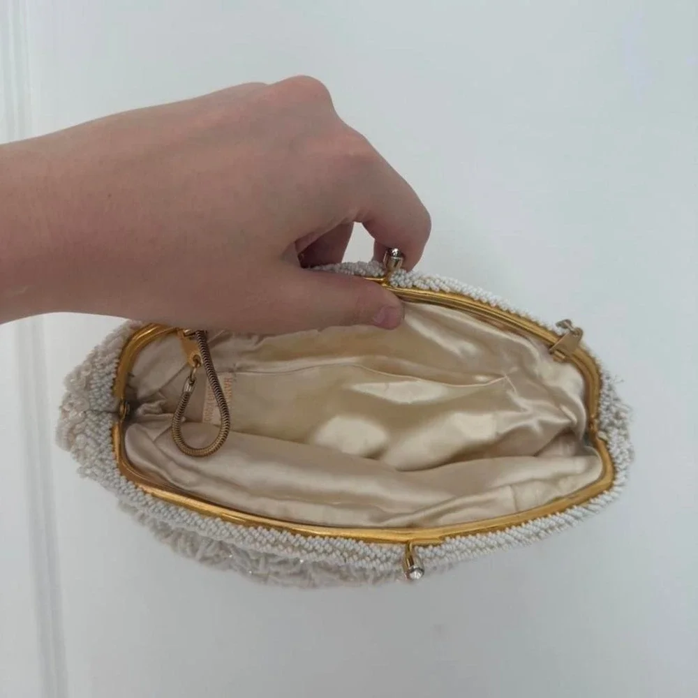 Vintage Handmade Hong Kong White Beaded Evening Bag